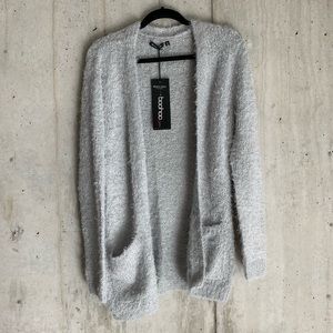 Long Gray Fuzzy Cardigan Sweater